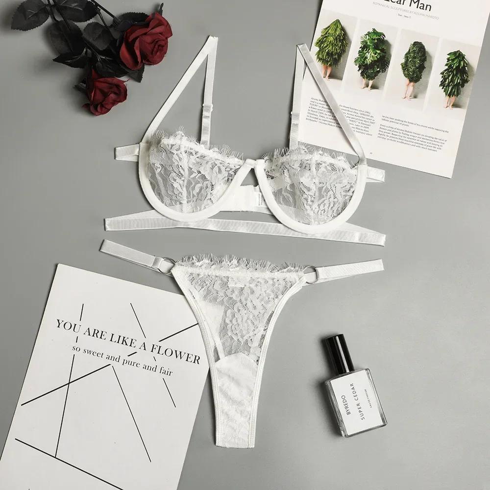 Sexy Lingerie Woman Lace Transparent Underwear Fairy Embroidery Brief Sets Delicate Bra Kit Push Up Breves Sets Erotic Bra