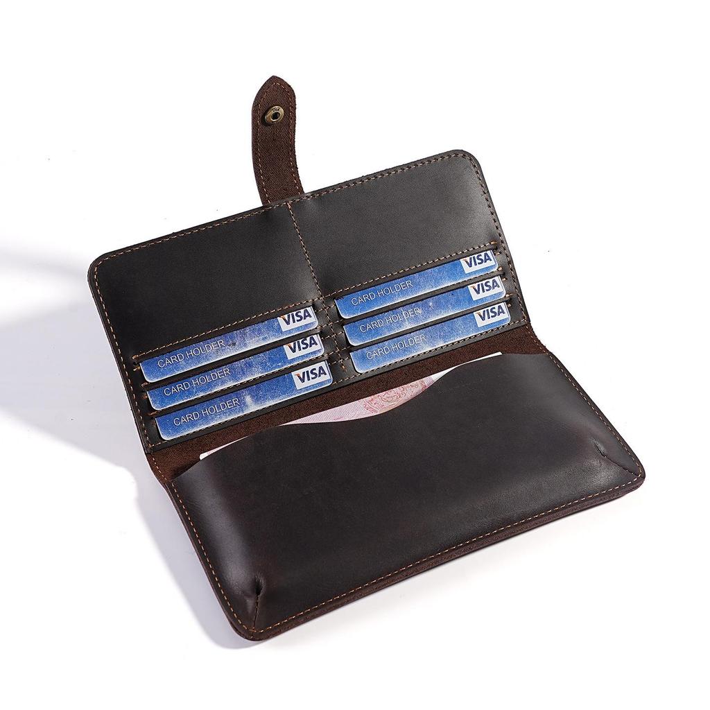 Men's Genuine Leather Trifold Wallet - Large Capacity Retro Crazy Horse Leather Clutch