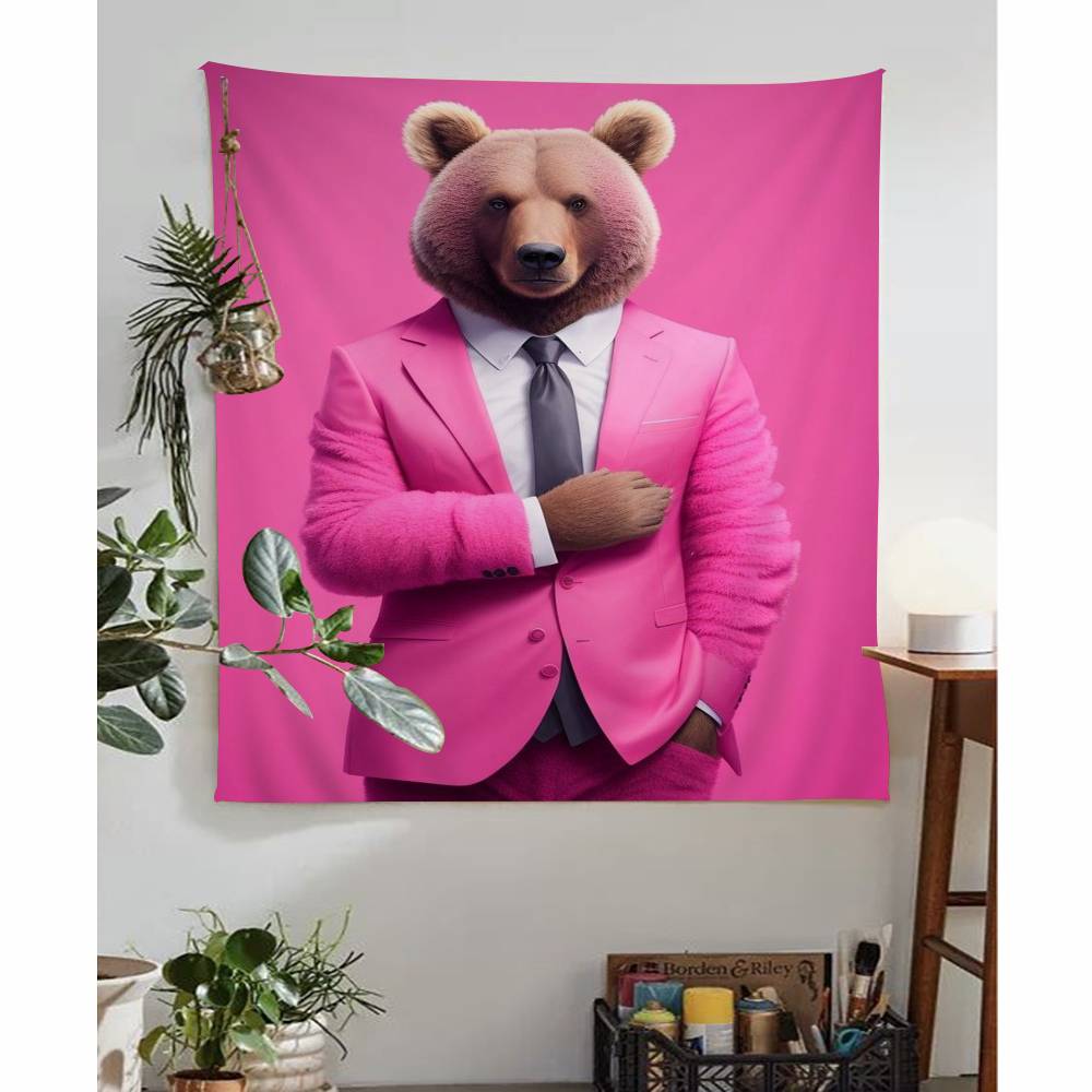 Charming Pink Animal with Glasses Anime Tapestry Hippie Flower Wall Carpets Dorm Decor Wall Hanging Home Decor
