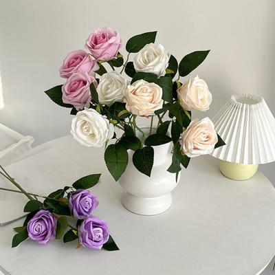 3Pcs Simulated Flower Bouquet No Withering No Watering Long-Lasting Vibrancy Bright Color Fake Floral Decor