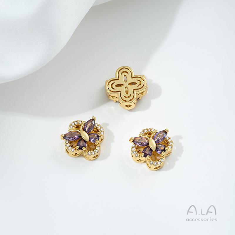 

Бусины-разделители из золота 14 карат с цирконием в виде бабочки, клевера, цветка вишни для изготовления жемчужных украшений своими руками