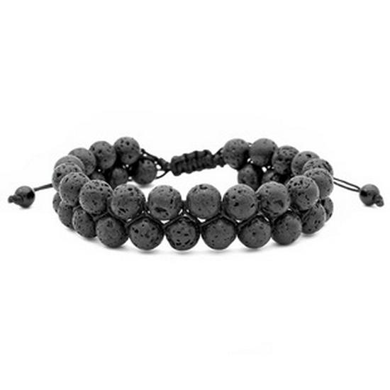 European-American White Turquoise & Lava Stone Double Layer Adjustable Bracelet