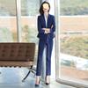 Korean Style Women's Blue Office Suit - Professional Spring/Autumn Wear