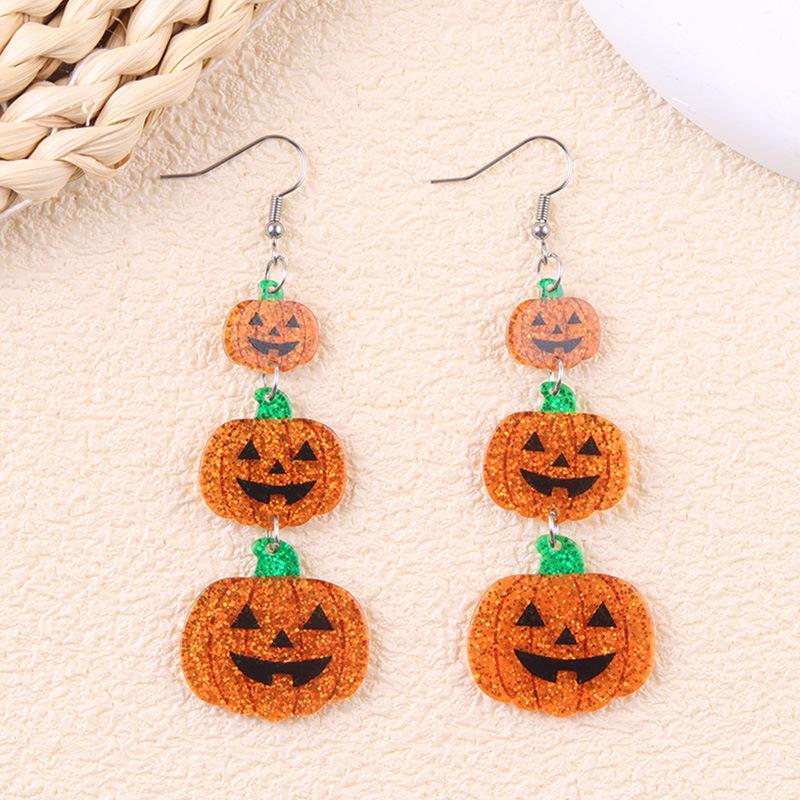 Halloween Acrylic Stud Earrings: Pumpkin, Bat, Ghost & Skull Dangle Accessories
