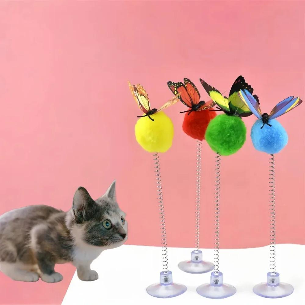 Cat Spring Ball Toys with Suction Cups and Butterfly Design, Available in Packs of Durable and Self-Entertainment Cat Toys