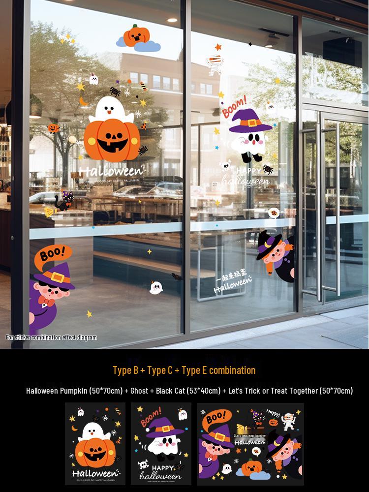 Halloween Pumpkin Decorations Window Clings - Theme Shop Scene Arrangement Glass Stickers