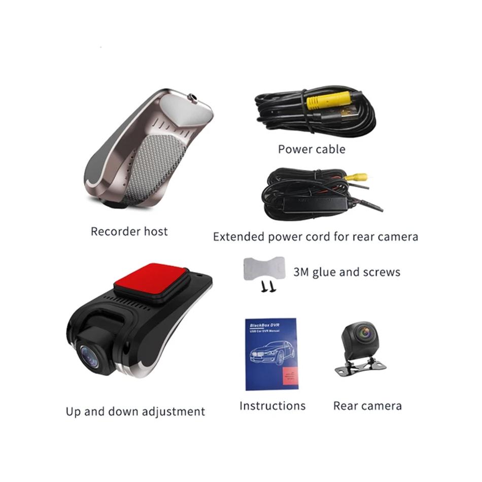 

KNOWRO dash cam Double recording car dvr ADAS 1080P Hd night vision Wide Angle 140 degrees USB2.0 interface Android player only USB U19 Dual