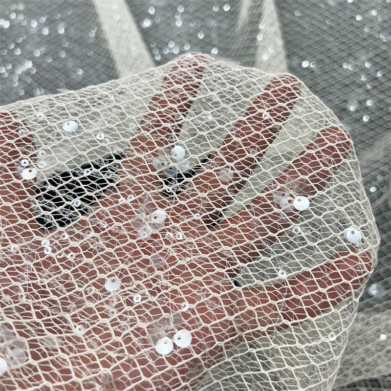 130cm X 1/3/5yard Mesh Embroidery Sequin Fabric Transparent Netting for DIY Women's Dress Formal Gownperformance Outfit Fabric