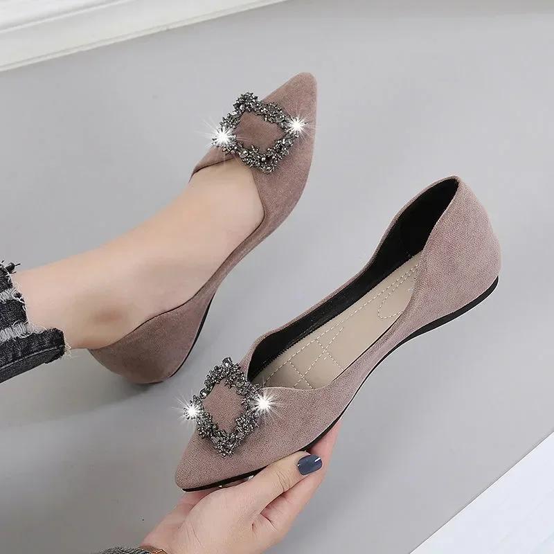 Fashion Flat Single Shoes Women's 2025 Loafers Fashion Ladies Comfortable Luxury Rhinestone Brand Shoes Black Woman Autumn Summer