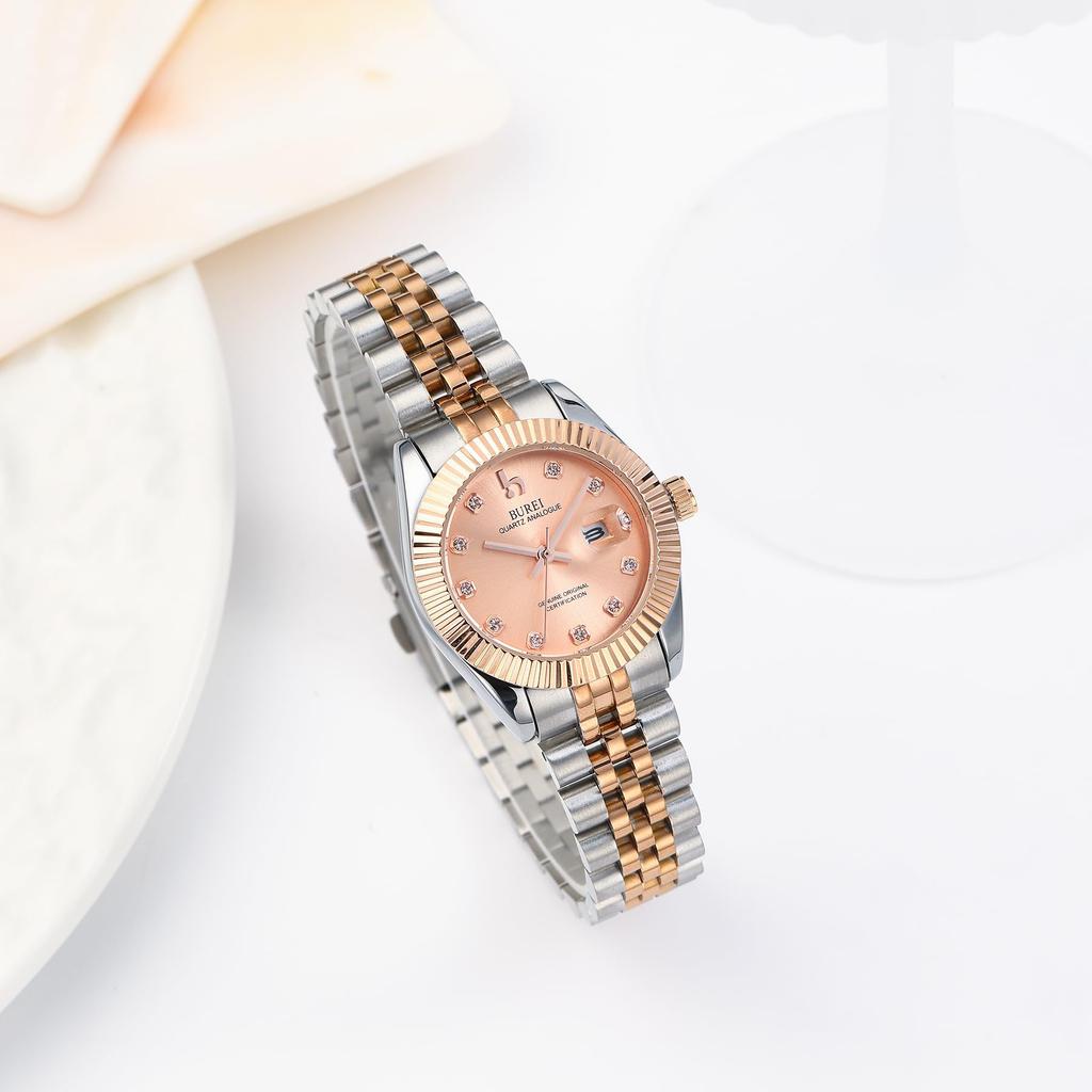 BUREI Analog Quartz Watch - Simple Couple's Series, Rose Gold Color, Japanese Movement, 36mm