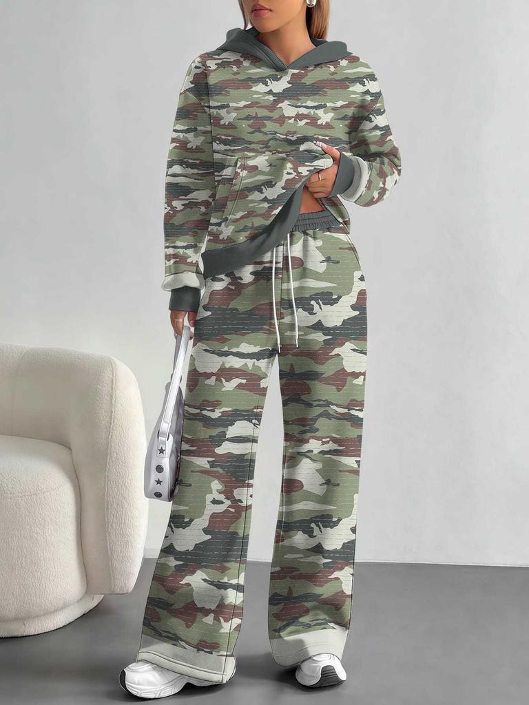 Patchwork Tie-dye European and American Casual Long-sleeve Set, Women's Hoodie Sweatshirt and Pants Two-piece Set