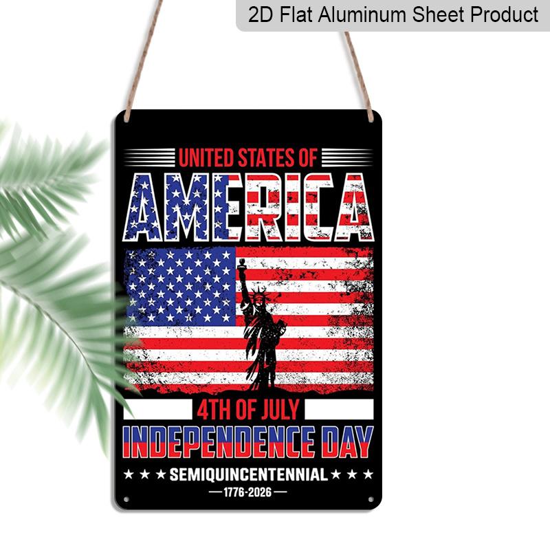 

2D Flat 1pc Decorative 8*12 Inch Plaque Aluminium Metal Sign: America 4th of July Independence Day Retro Art with Statue of Liberty & US Flag 20*30cm