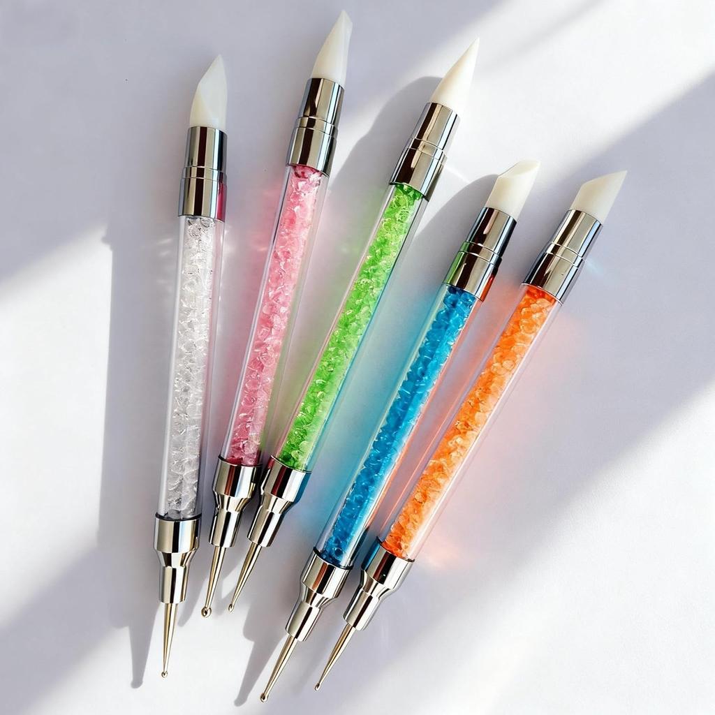 Nail Art Sculpture Pen, 5Pcs Dual Tipped Dotting Pen and Silicone Nail Tools for Resin, Silicone Brushes, Acrylic Pen, Nail Art Brushes, Nail Foil