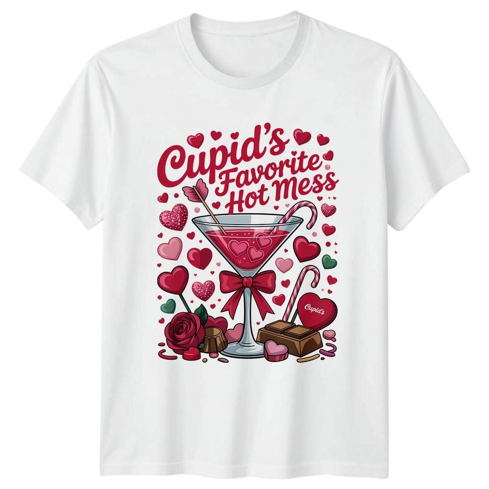 Cupids Favorite Hot Mess Unisexs TShirt Cocktail Humor Valentines Day S