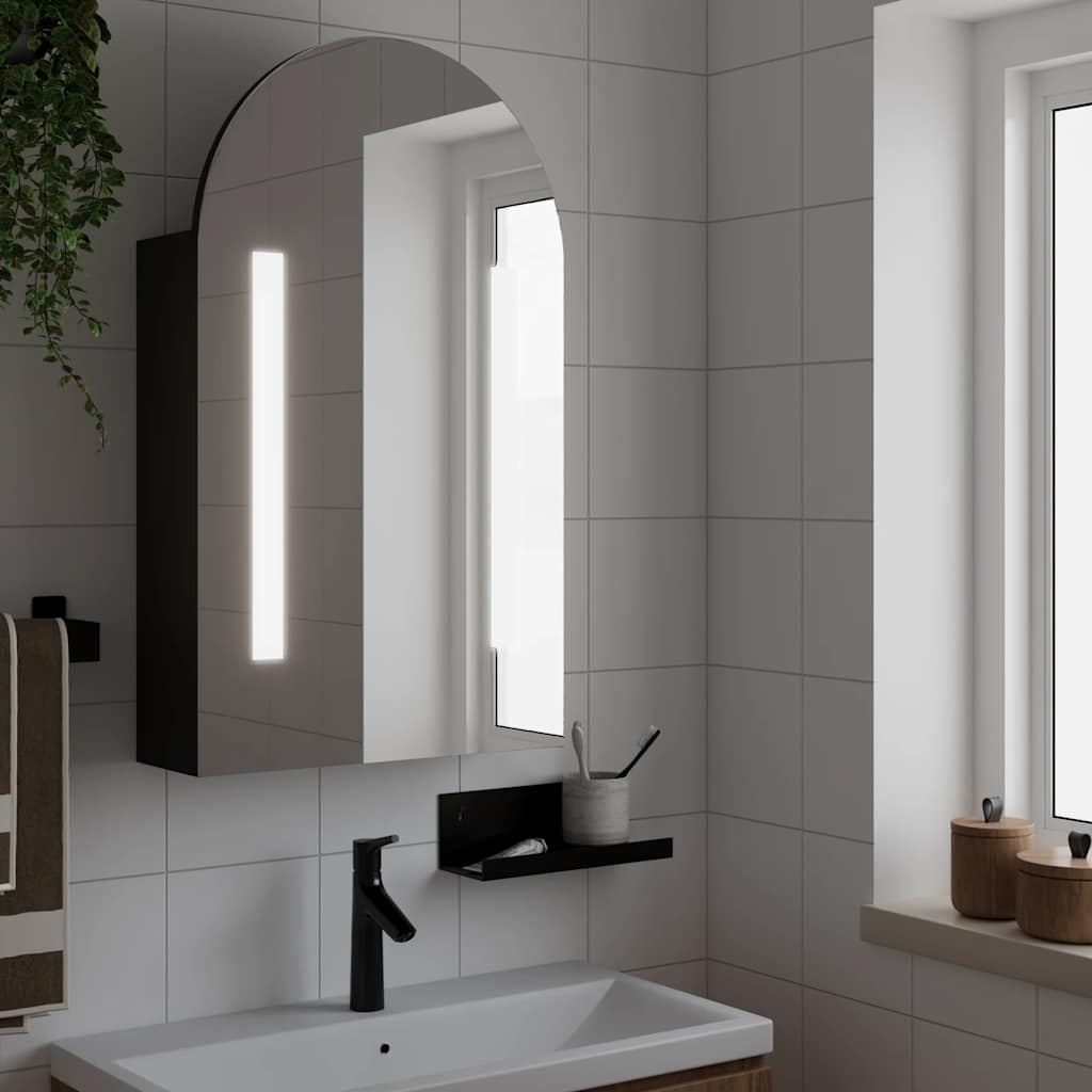 LED Lit Curved Mirror Cabinet in Black 42 x 13 x 70 cm