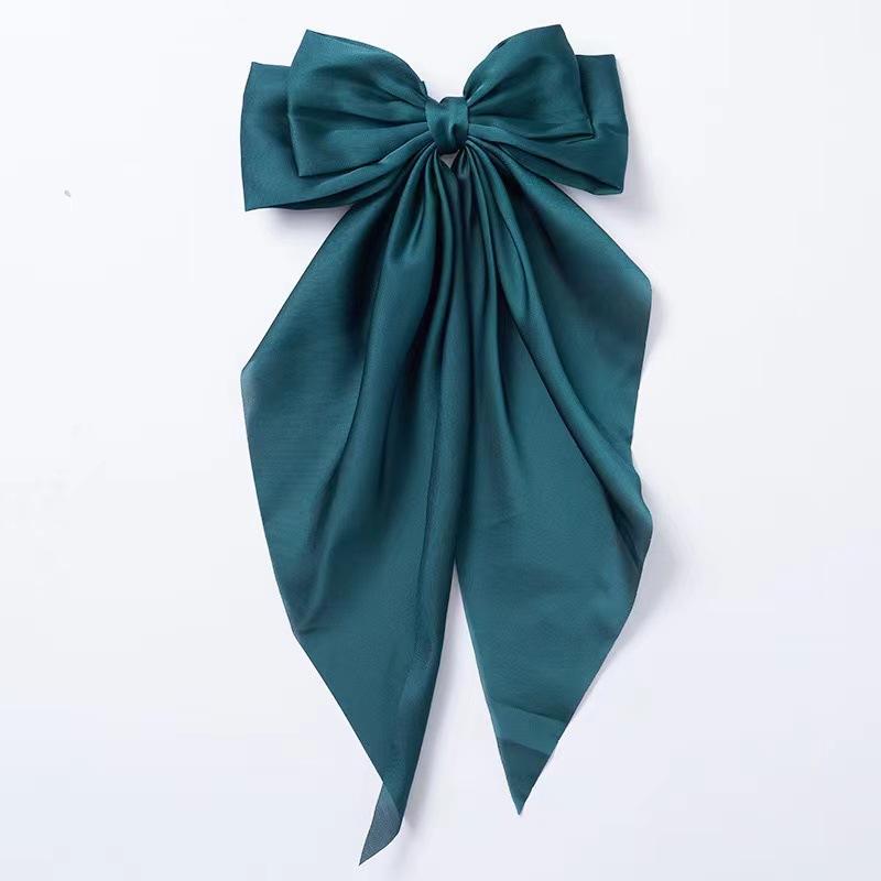 Fashionable Solid Color Ribbon Bow Hair Clip Women's Elegant Long Satin Large Bow Spring Clip Hair Accessory Top Clips