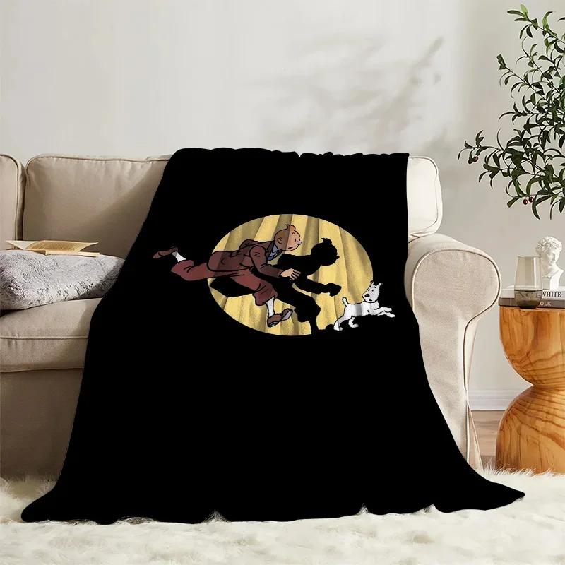 Anime Blanket Tintins Flannel Sofa Camp Nap Bedspread Soft Blanket Fleece Home Textile Birthday Gift Blanket Bedroom Decor#(5)