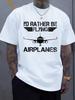 Men Crew Neck Airplane Flying Letter Print Short Sleeve Cotton Tee Casual Summer Streetwear Loo