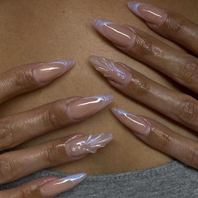 24 Pieces Three-dimensional Shell Wearing Nail Patch New Nude Almond Nail Patch