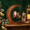 Wooden Christmas Ornaments Moon Shape Christmas Decoration Santa Claus Ornament  For Office