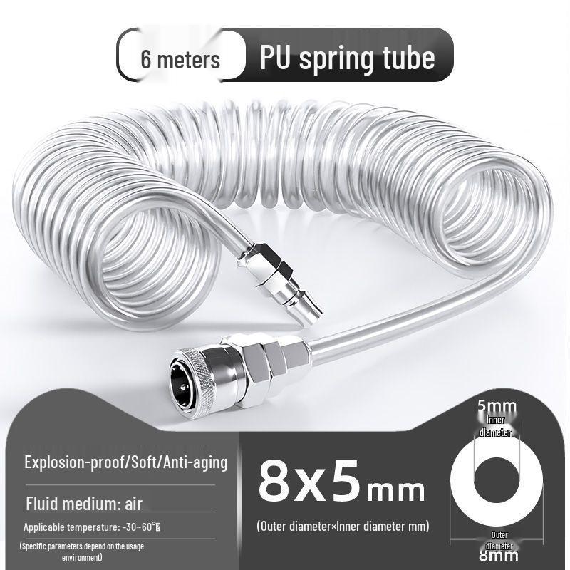 Retractable 8mm PU Spiral Air Hose with Quick Pneumatic Connector