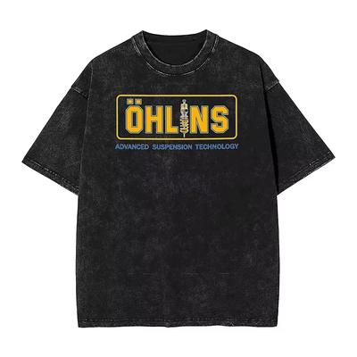 Vintage Washed Tričko Ohlins Racing Retro Ležérní Trička Cool Zábavné Trendy Cool Tričko pro Muže Klasický Design Top