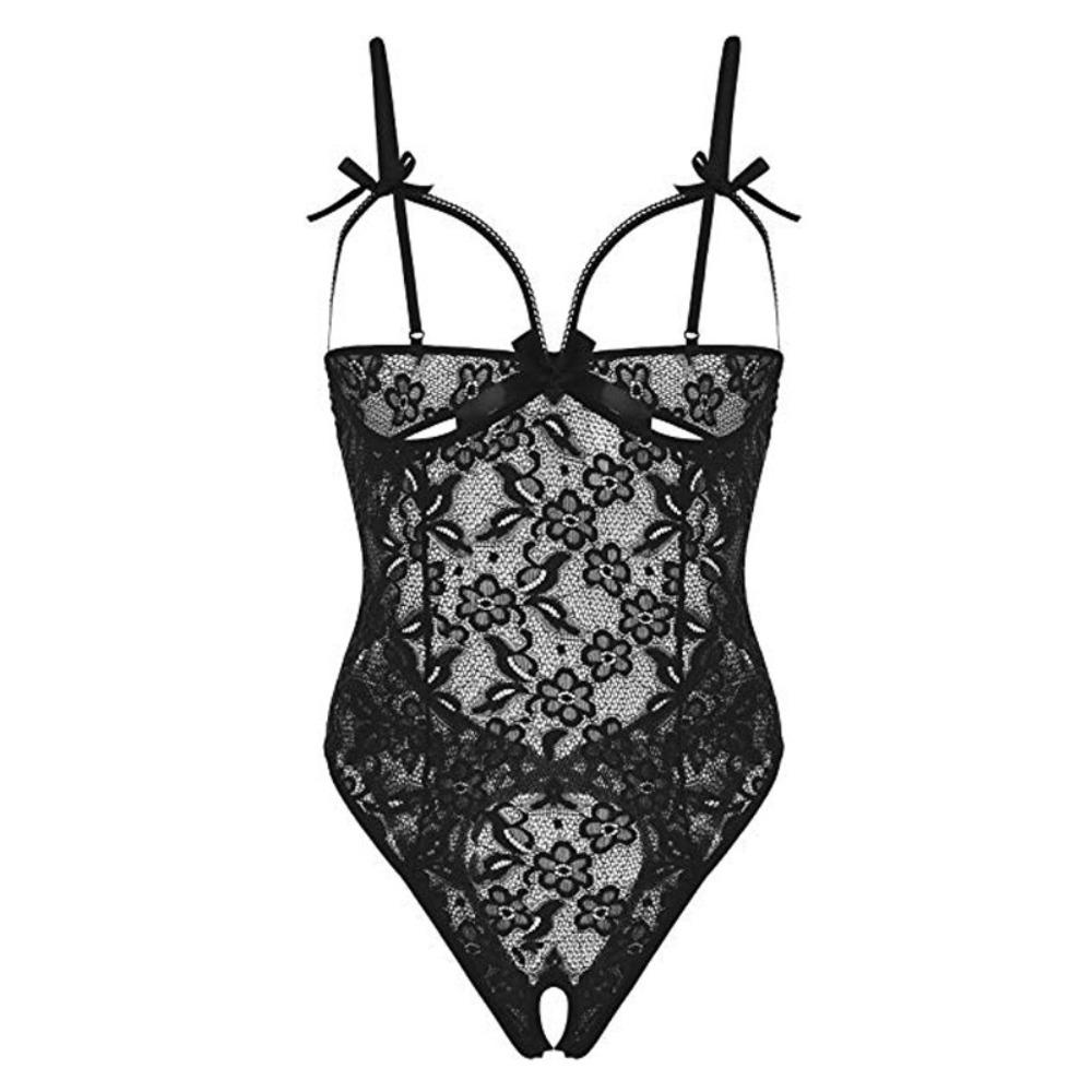 Open Crotch Lace Bow Bodysuit Mesh Hollow Lace Sling Nightwear Sweet Women Underwear  Gifts