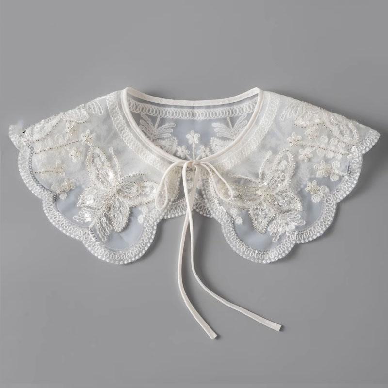 Perfect Match Pink Women Scarf Shawl Detachable Collar Tie Necklace Embroidery Lapel Fake False Collar Woman Lace Tie Neckwear Nep Kraagie