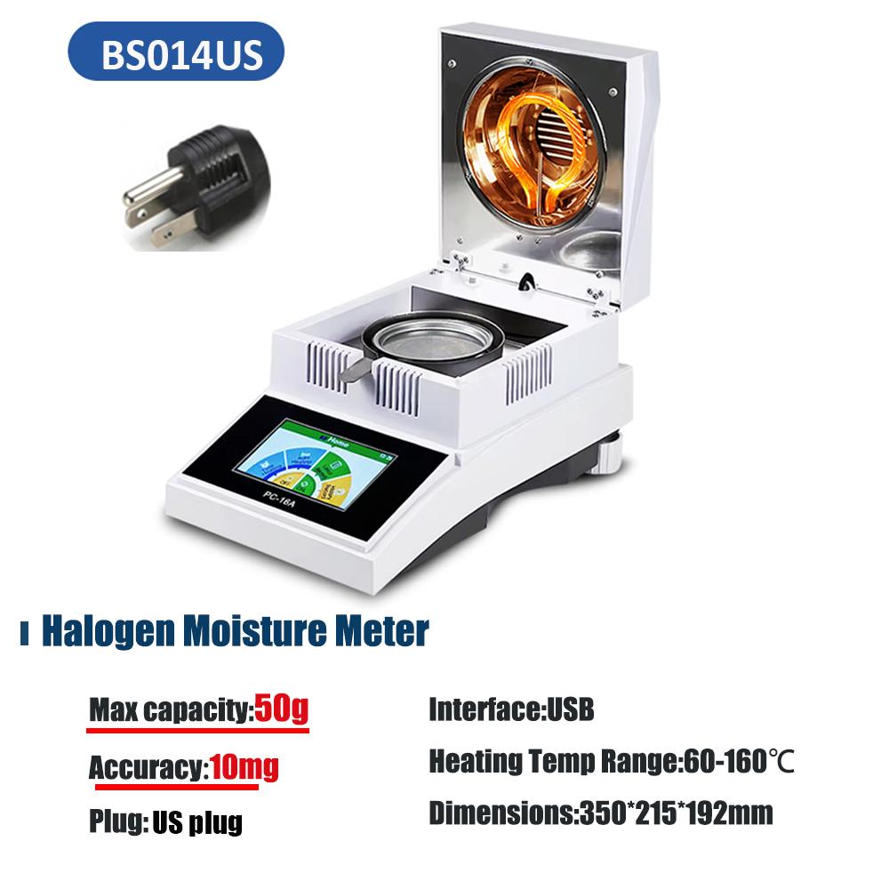 16A Halogen Moisture Meter LCD Touch Screen Food Medicine Powder Moisture Detector EU US Plug HalogenWater Content Analyzer