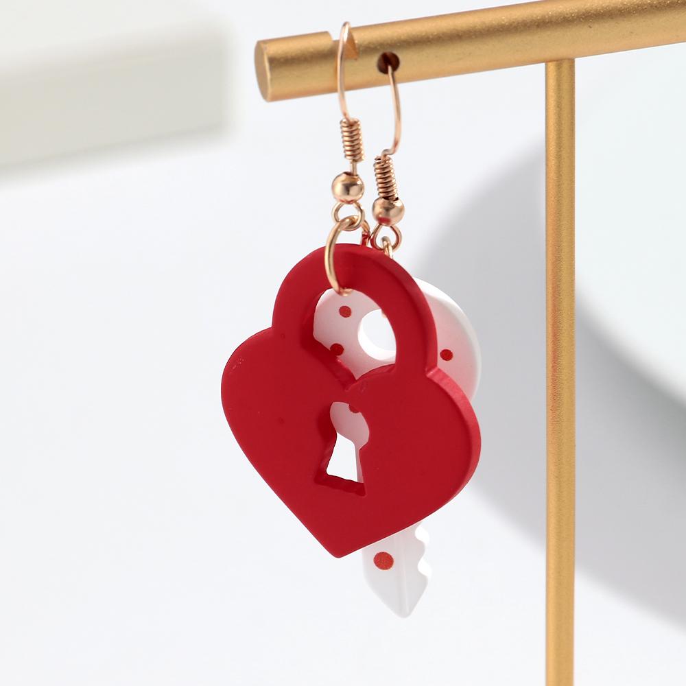 New Valentine's Day Sweet Acrylic Earring for Women Girls Creative Lock Key Heart Drop Earrings 2026 Fashion Jewelry Gifts