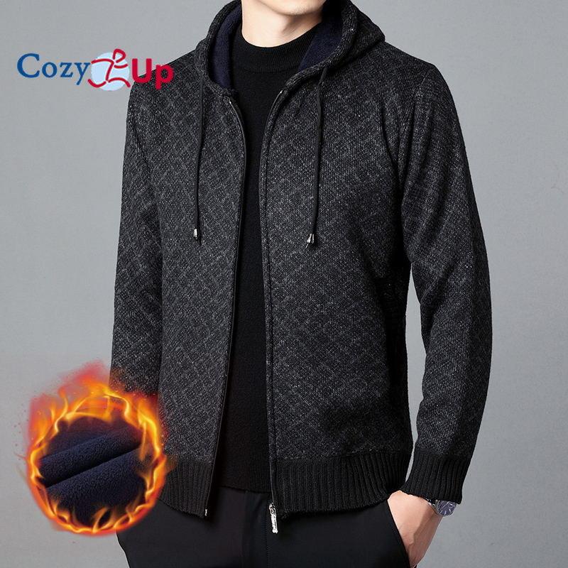 Уютный мужской повседневный вязаный кардиган с открытым передом и длинными рукавами, свитер, теплая верхняя одежда с капюшоном, пальто L чёрный