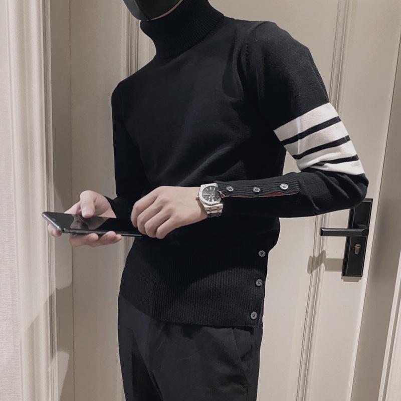 2024 Winter Korean Slim Fit Men's Casual High Neck Knit Sweater
