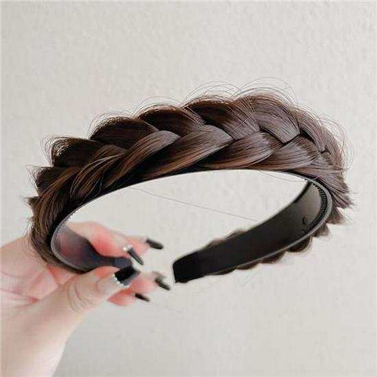 Women's Fishbone Braid Headband: Braided Hair Clip Pigtail Wig Hairpin with High Crown Hair Tie