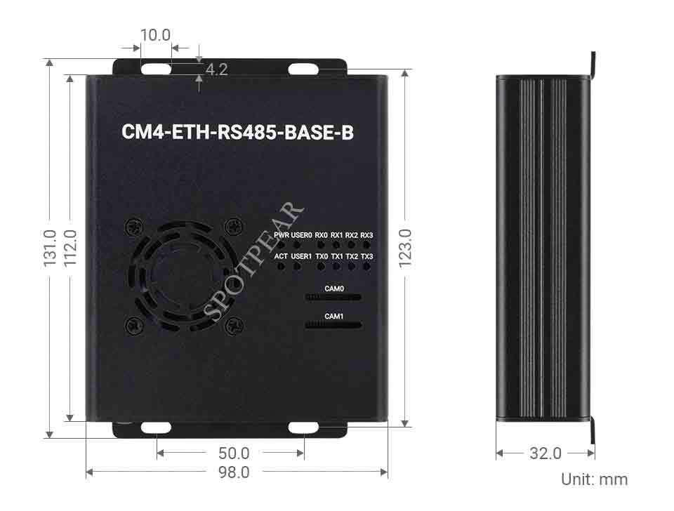Raspberry Pi CM4 Baseboard: Dual RJ45, Quad-Isolated RS485, USB 2.0 Expansion