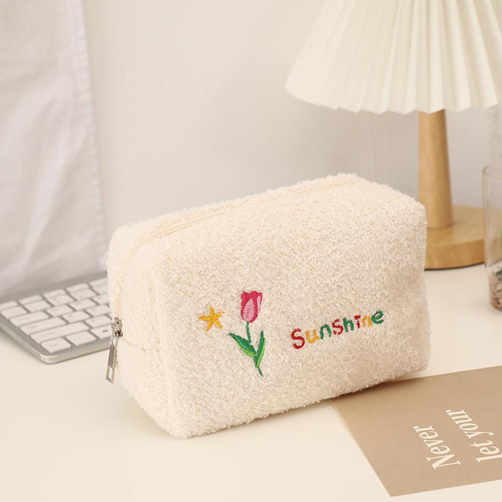 Tulip Flower Fur Makeup Bag For Women Soft Travel Cosmetic Bag Organizer Case Lady Make Up Case Plush Storage Bag Wash Bag