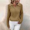 Women Slim Turn Down Collar Long Sleeve Solid Color Knitted Sweater Jumper Autumn Winter Female Clothing