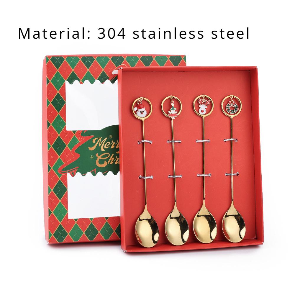 HANYANG Stainless Steel Christmas Dessert Spoon and Fork Gift Set Fruit Fork Father Christmas Coffee Spoon Hotel Household Tableware