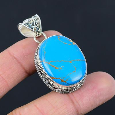 Daughters Day Sale Copper Blue Turquoise Stone Sister Pendant Jewelry 925 Silver