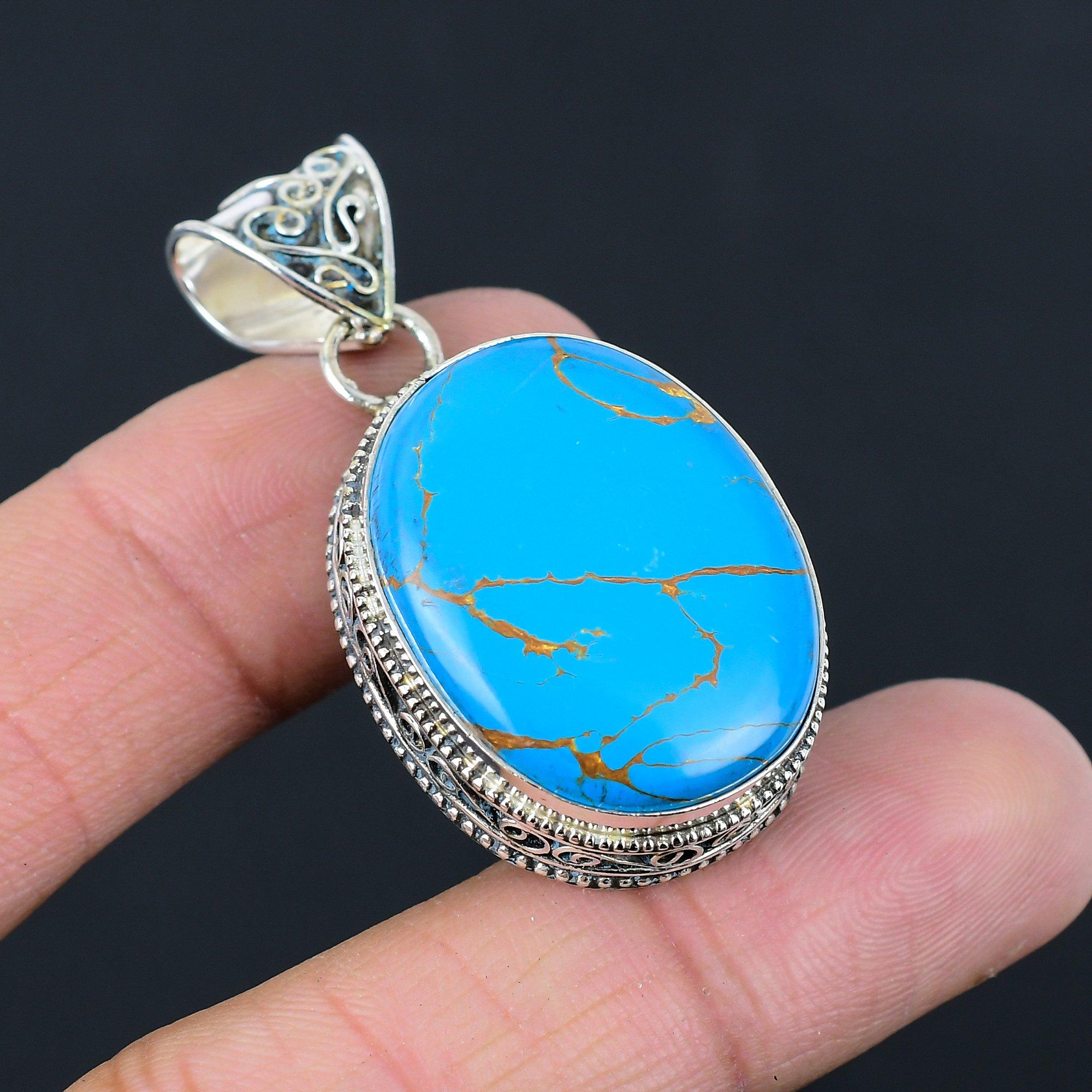 Daughters Day Sale Copper Blue Turquoise Stone Sister Pendant Jewelry 925 Silver