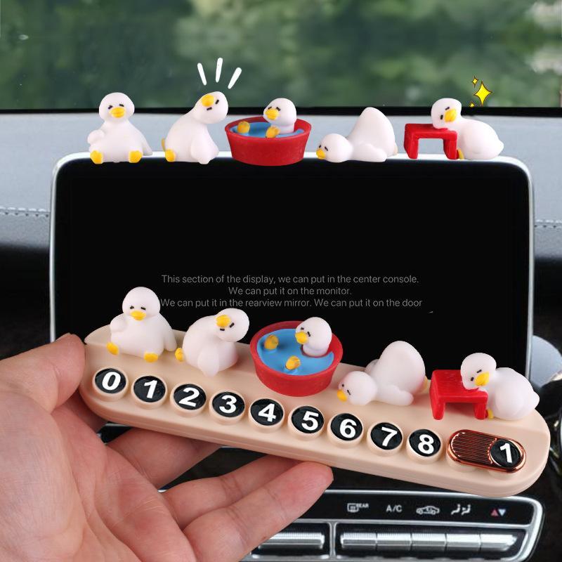 Car Temporary Parking Number Plate Cartoon Duck Phone Number Display Card Auto Dashboard Decoration For Vehicle Interior
