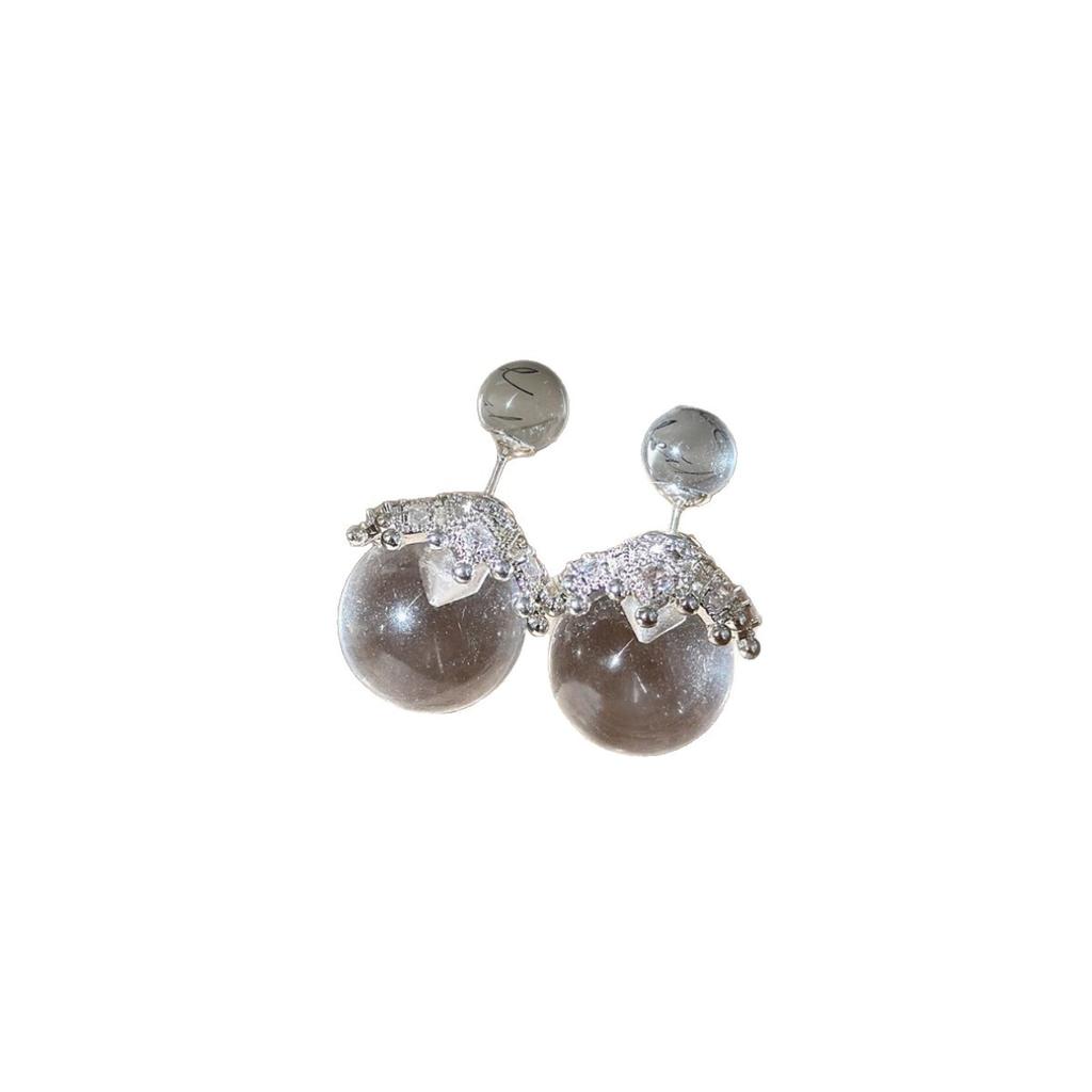 Front And Rear Two Wearing Crown Ball Earrings Women'S Earrings Light Luxury High-End Earrings Stud Earrings Niche Unique