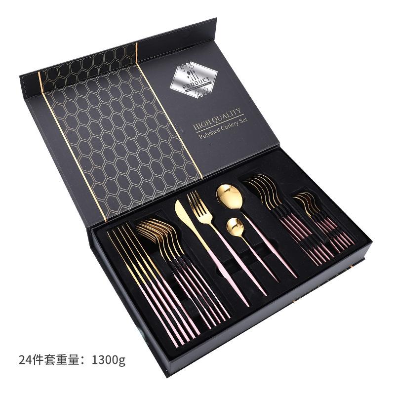 Stainless Steel Tableware Knives, Forks and Spoons 24-piece Set Western Tableware Steak Knife Gift Box Set