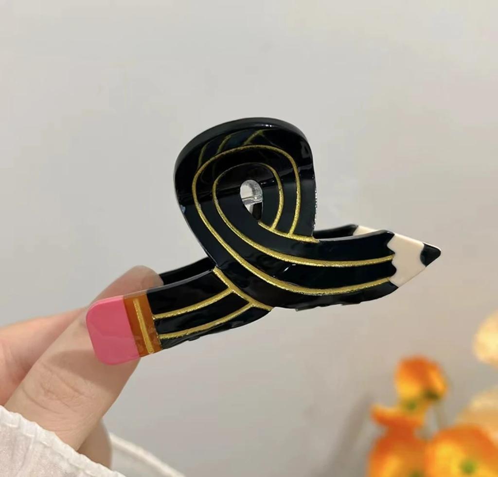 Cross Pencil ShapeCute Large Acrylic Hair Claw Clips for Women Girls Hair Accessories Cartoon Ponytail Hairgrip Back School Gift