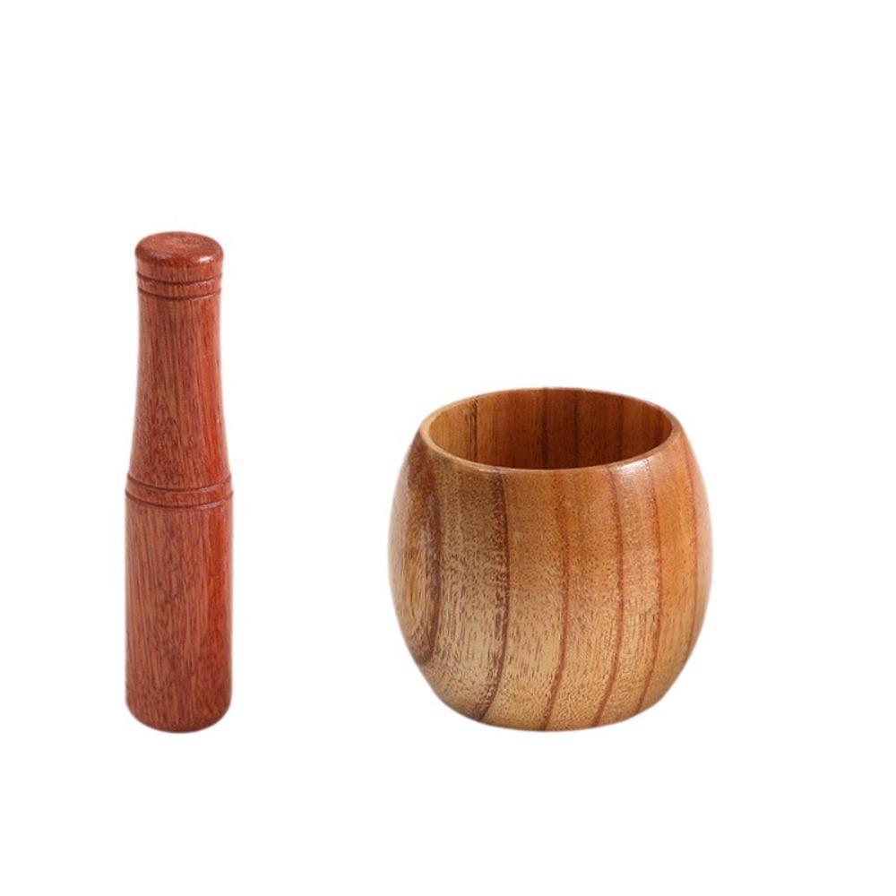 

Old-fashioned Wooden Mortar and Pestle Set Convenient Spice Grinder Garlic Pounder Jar Restaurant S
