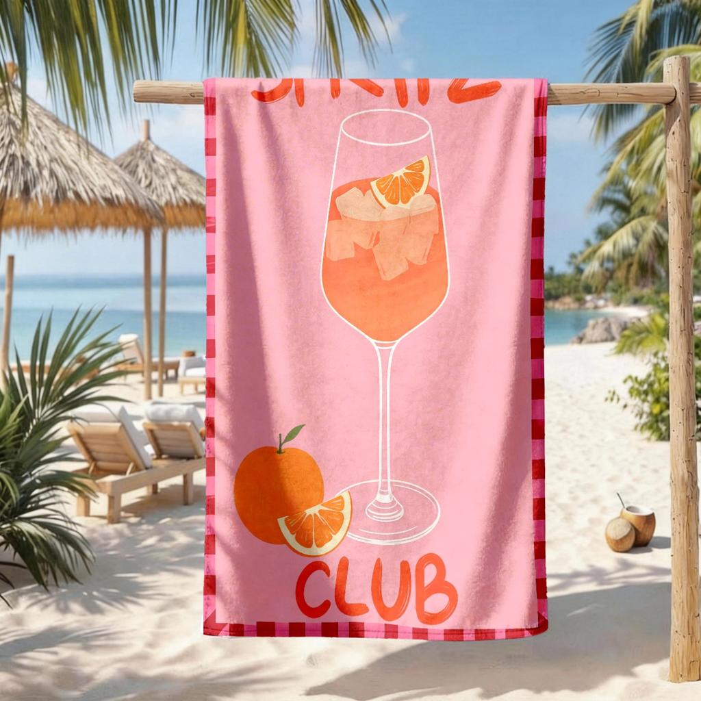 Cute Spritz Club Pink Bath Towel Large Beach Towel 70x140cm Tropical Summer Resort Vacation Pool Gift