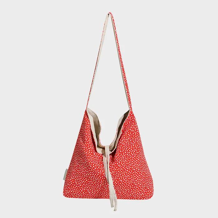 Plain Easy Linen Reversible Shoulder Bag - Small Floral Red