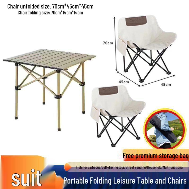 A1R Outdoor Folding Moon Set: Portable Casual Picnic Table & Chair with Backrest