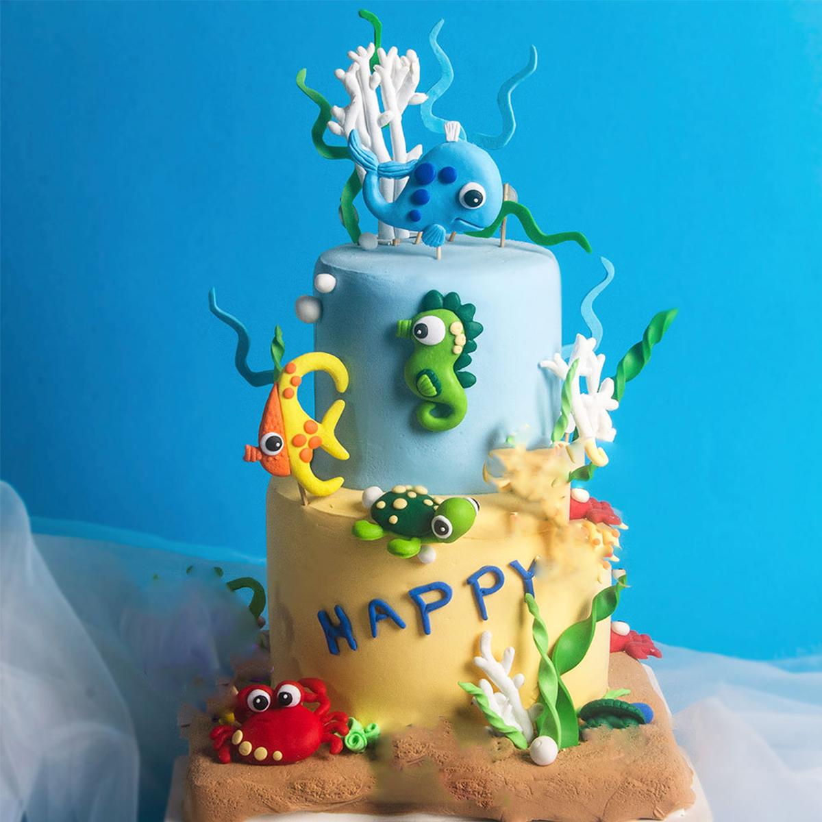 5PCS Under The Sea Cake Decoration Ocean Cake Topper Under The Sea Party Supplies Seahorse Crabs, Whales, TurtlesCake Decor