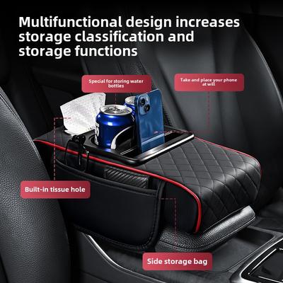 Coussin de Boîte d'Accoudoir de Voiture Épaissir Boîte de Console Centrale Extension Accoudoir Coussin Support de Coude Doux Porte-Gobelets Organisateur Sac