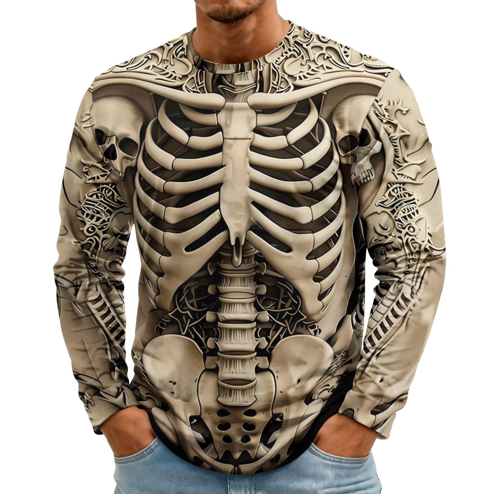 Men s Long Sleeve Raglan T-Shirt with Halloween Print, Neck, Casual XXXL